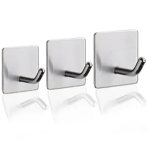 Heavy Duty Adhesive Wall Hooks 304 Stainless Steel Punch Free Hangers For Bathroom Kitchen Matte Black Brushed Silver Modern