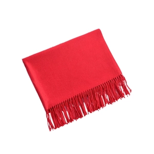 Solid red faux cashmere winter scarf for women with elegant tassel edge and soft texture
