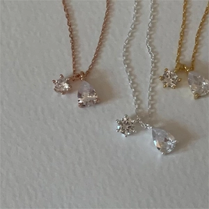 Minimalist 925 sterling silver necklace with double teardrop zircon pendants in three colors