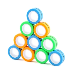 Set of 10 colorful magnetic rings fingertip fidget toy stacked in a pyramid structure