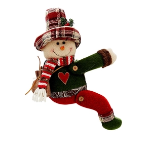Christmas snowman curtain buckle with plaid hat and striped scarf for holiday window decor