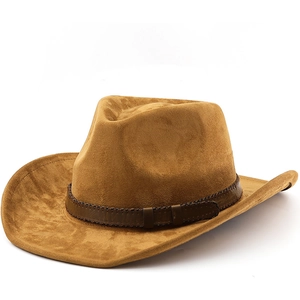 Western Cowboy Hat Retro Suede Polyester Wide Brim Leather Band Vintage Fedoras For Men Women