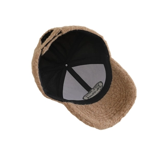 Kids warm khaki faux lamb wool baseball cap with oval letter patch for autumn and winter
