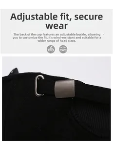 Detail view of the adjustable metal buckle and warm fabric strap on the winter baseball cap