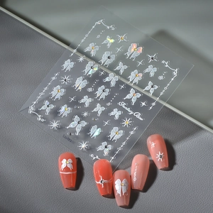 Fantasy Bow Co-183 3D nail art stickers with iridescent stars and ribbon bows
