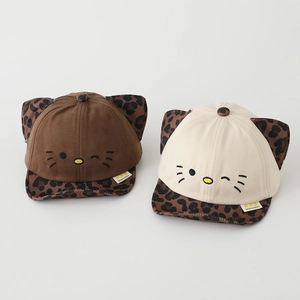 Toddler Baseball Cap Cotton Leopard Print Visor Dimensional Cat Ears Embroidery Adjustable Peaked Hat Kids