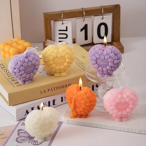 Handmade heart-shaped rose scented candles with Love engraving in various colors