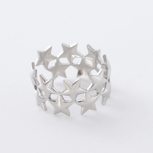 Minimalist silver star open ring featuring multi-star hollow design in a polished finish