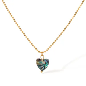 Women's Minimalist Stainless Steel Gold Heart Pendant Necklace With Natural Abalone Shell Inlay Trendy Fashion Jewelry Gift