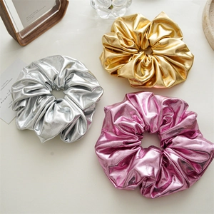 Shiny Metallic Scrunchies Large Oversized Elastic Hair Ties Ruched Ponytail Holder Hair Accessories For Women Girls