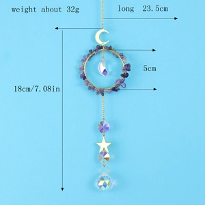 Detailed size specifications for the moon and star crystal suncatcher with dimensions