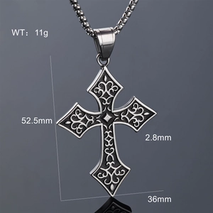 Detailed size chart for vintage Viking cross pendant necklace with 52.5mm height dimension