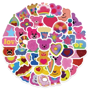 Y2K Pink Cute Cartoon Bear Heart Waterproof PVC Stickers For Phone Case Journal DIY Scrapbooking Decorative Decals Bulk