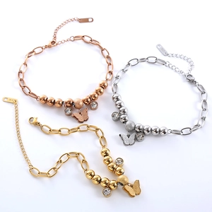 Set of 3 butterfly pendant bracelets in rose gold, gold and silver stainless steel finishes