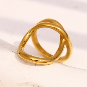 Minimalist double layer intertwined 18K gold plated stainless steel ring for women