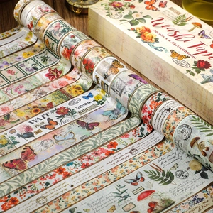 Vintage Botanical Washi Tape Decorative Floral Butterfly Christmas Theme DIY Scrapbooking Journaling Supplies