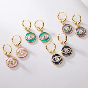 Bohemian 18K gold plated evil eye hoop earrings with zircon and colorful enamel