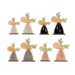 Creative Christmas wooden reindeer desk ornaments in white, black, grey and pink colors