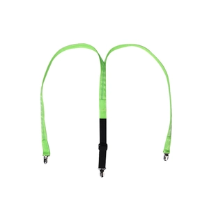 Neon green LED suspenders with three metal clips and adjustable straps for adults