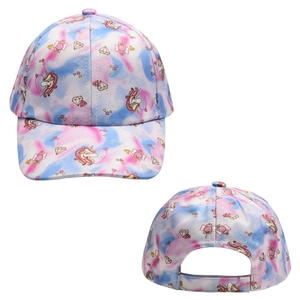 Detail view of unicorn baseball cap showing gradient patterns and adjustable back strap
