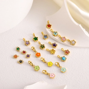 Star Flower Pendants Stainless Steel Colorful Cubic Zirconia Enamel DIY Jewelry Making Charms Vintage Exquisite Accessory