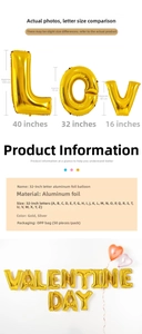 Size comparison and specifications of 16, 32, and 40 inch gold and silver foil letter balloons