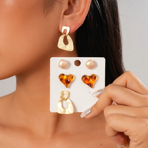 Resin Heart Square Imitation Artificial Pearl Alloy Earrings With 925 Sterling Silver Earring Post Trendy Elegant Women Jewelry