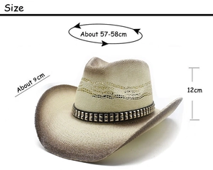 Guide des tailles détaillé pour chapeau de cowboy tissé avec tour de tête de 57-58cm et bord