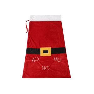 Large red velvet Christmas Santa gift sack with drawstring and decorative belt