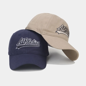 Retro baseball caps with Athletics embroidery in navy and khaki colors