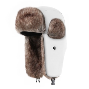 Détail du bonnet trappeur imperméable avec coque blanche et doublure en fausse fourrure