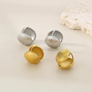 Stainless Steel Shell Ribbed Hoop Earrings Minimalist Vintage Gold Silver Color Ear Buckle Jewelry For Women