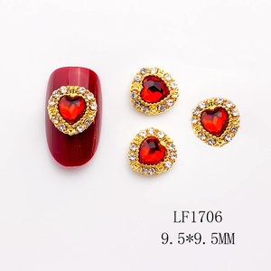 Detalle de adorno para uñas con rubí rojo en forma de corazón y cristales, 9,5x9,5mm