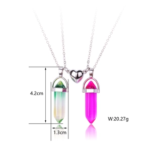 Detailed view of natural stone hexagon pendant necklaces with heart magnetic connector