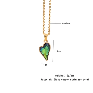 Detailed dimensions of the gradient blue heart pendant on a gold stainless steel chain