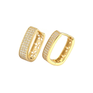 U-shaped gold plated S925 silver hoop earrings with micro-pave cubic zirconia crystals
