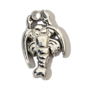 Polished silver stainless steel lobster-shaped pendant with a high-shine metal finish