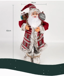 Detail of 60cm Santa Claus figurine with Merry Christmas sign and pine cone bag