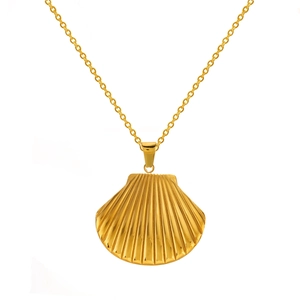 Golden stainless steel seashell pendant necklace with O-chain for ocean beach style
