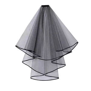 Elegant multi-layer black bridal veil with ribbon edge for photography and weddings