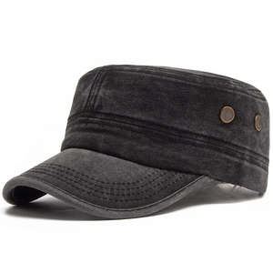 Vintage washed cotton cadet cap in charcoal grey with military style and metal eyelets