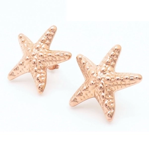 Hollow starfish stud earrings in rose gold stainless steel with a textured ocean design