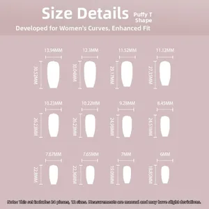 Detailed size chart for French tortoiseshell press-on nails in 12 various sizes