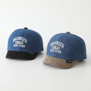 Kids Baseball Cap Denim Suede Color Block Brooklyn Letter Embroidery Adjustable Sun Hat For Toddler Boys Girls