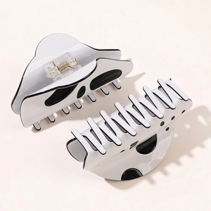 Ghost themed Halloween hair claw clips set in black and white acrylic finish
