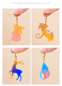 Detailed view of DIY animal and ocean resin earrings with colorful quicksand glitter