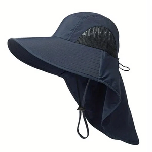 Cappello parasole blu scuro con protezione per il collo e rete per pesca all'aperto