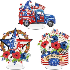 DIY 5D diamond painting USA Independence Day 3-piece ornament set with acrylic stands
