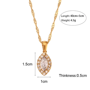 Golden stainless steel necklace with marquise eye pendant and sparkling zircons