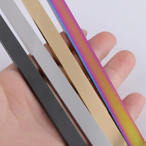 Polished mirror-finish stainless steel C-shaped bracelets in silver, gold, and black colors